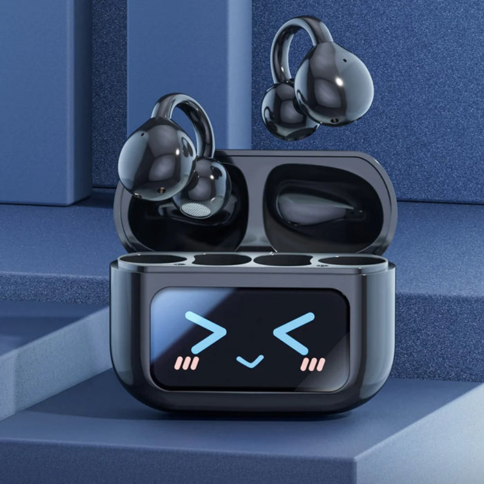 M100 Wireless Headphone Bluetooth-Compatible Headset Clip On Earbuds with Screen - Black - 4