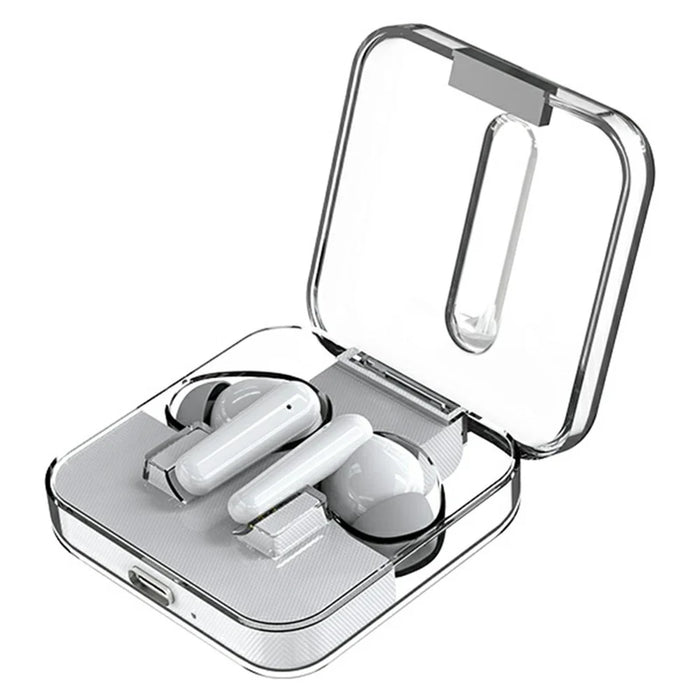 S168 Wireless Bluetooth-Compatible Earphones Touch Control Music Headset with Clear Charging Case - White - 1