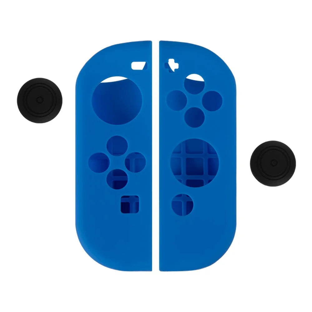 For Nintendo Switch Controller Silicone Case + Thumb Grip Caps Shock Absorbing Protective Cover - Blue - 1