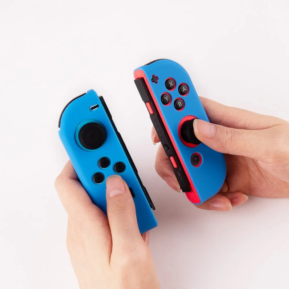 For Nintendo Switch Controller Silicone Case + Thumb Grip Caps Shock Absorbing Protective Cover - Blue - 2