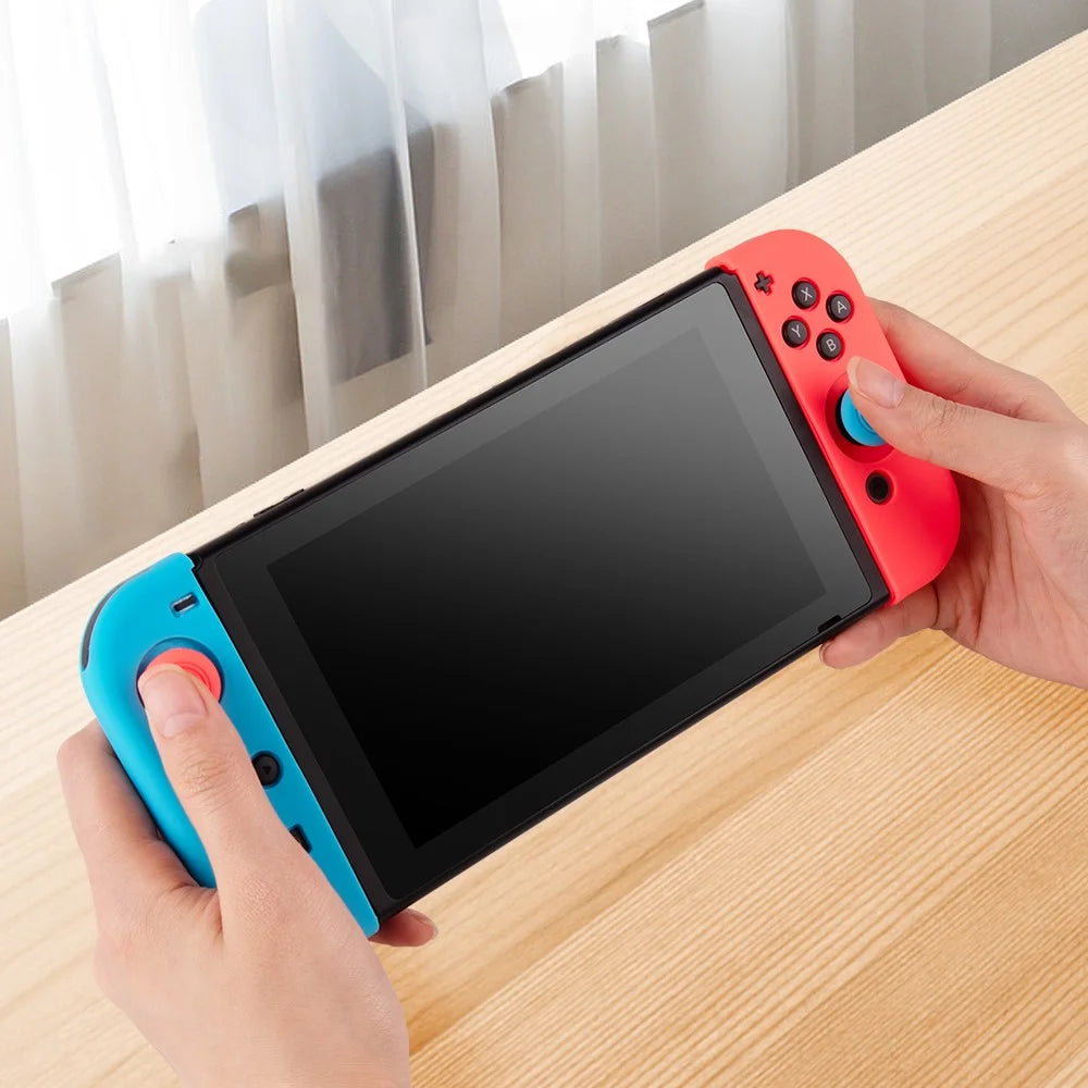 For Nintendo Switch Controller Silicone Case + Thumb Grip Caps Shock Absorbing Protective Cover - Blue - 4