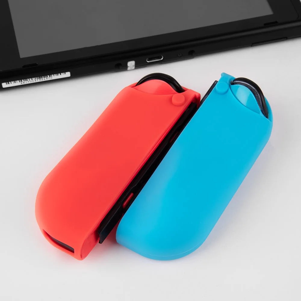 For Nintendo Switch Controller Silicone Case + Thumb Grip Caps Shock Absorbing Protective Cover - Blue - 7
