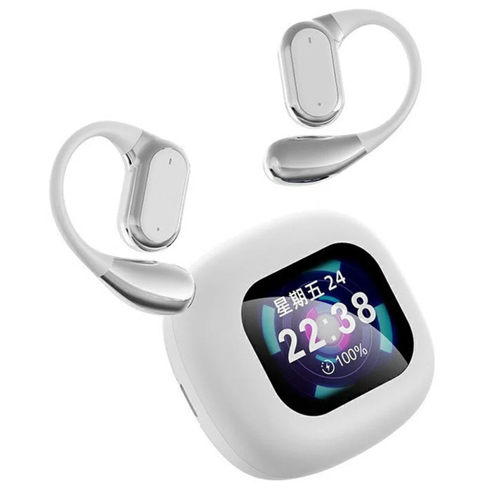 Q18 AI Translation Earbuds Ear Hanging Wireless BT Earphones with Screen Display Charging Case - White - 1