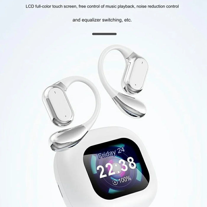 Q18 AI Translation Earbuds Ear Hanging Wireless BT Earphones with Screen Display Charging Case - White - 2