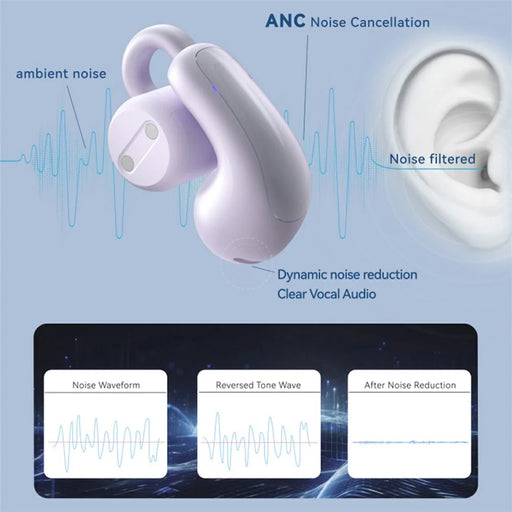 F18 1 Pair Wireless Clip-On Open-Ear Earbuds ANC Noise Cancelling Bluetooth-Compatible Earphones - Purple - 2