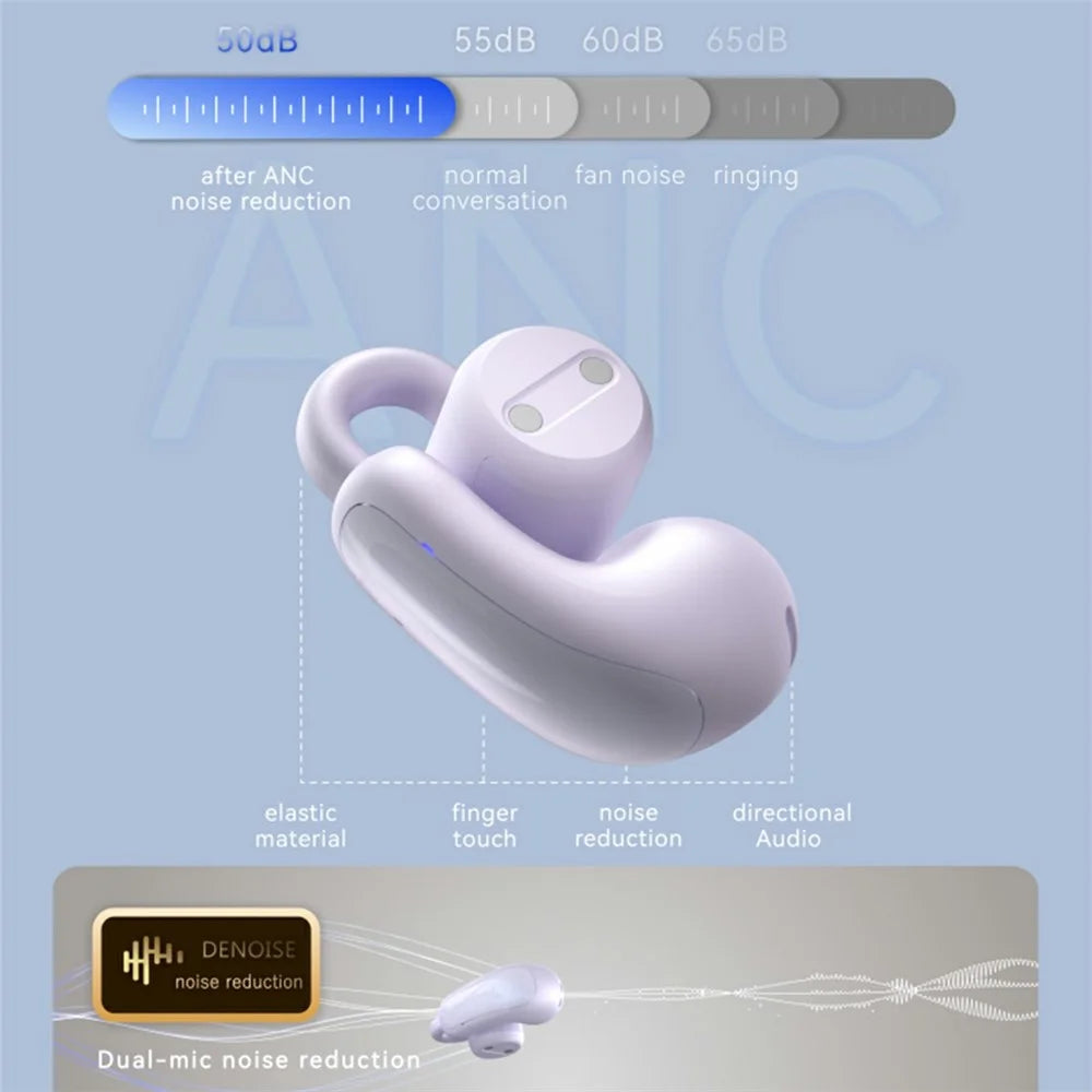 F18 1 Pair Wireless Clip-On Open-Ear Earbuds ANC Noise Cancelling Bluetooth-Compatible Earphones - Purple - 3