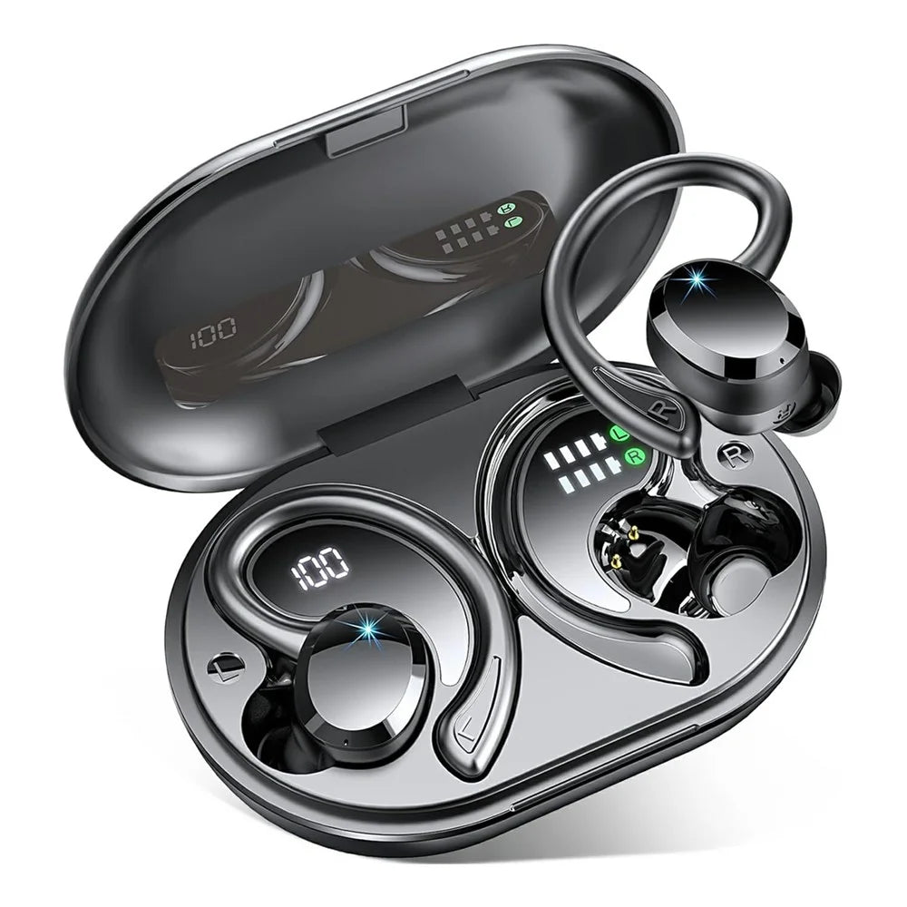 Q38 1 Pair Ear-Hook In-Ear Earphones Noise Cancelling Stereo Headphones Wireless Earbuds - Black - 1