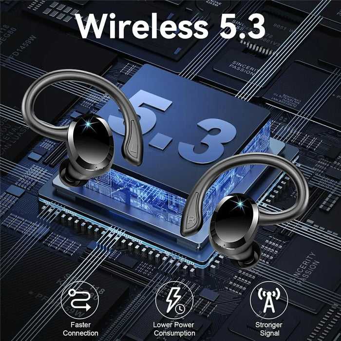 Q38 1 Pair Ear-Hook In-Ear Earphones Noise Cancelling Stereo Headphones Wireless Earbuds - Black - 3