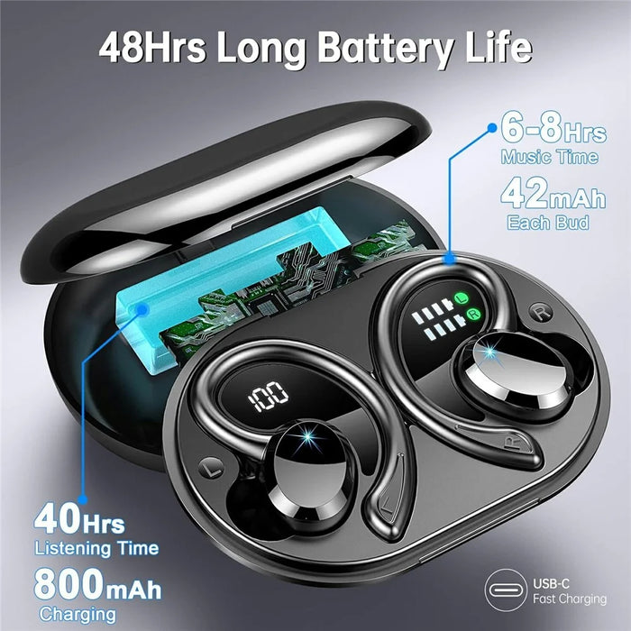 Q38 1 Pair Ear-Hook In-Ear Earphones Noise Cancelling Stereo Headphones Wireless Earbuds - Black - 4