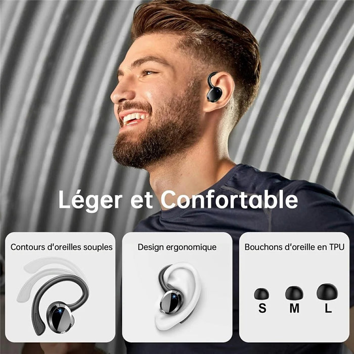 Q38 1 Pair Ear-Hook In-Ear Earphones Noise Cancelling Stereo Headphones Wireless Earbuds - Black - 6