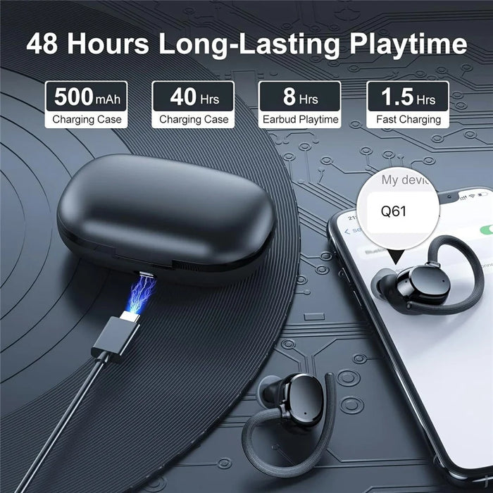 Q61 1 Pair In-Ear Sports Earbuds Digital Display Bluetooth-Compatible Headphones HIFI Sound Earphones - Black - 4