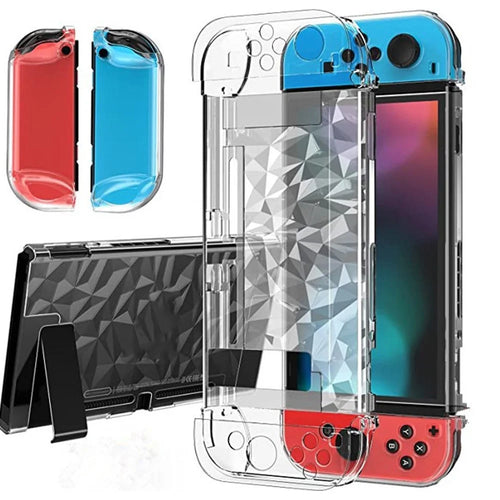 For Nintendo Switch OLED Crystal PC Case Diamond Pattern Split Design Protective Cover - 1