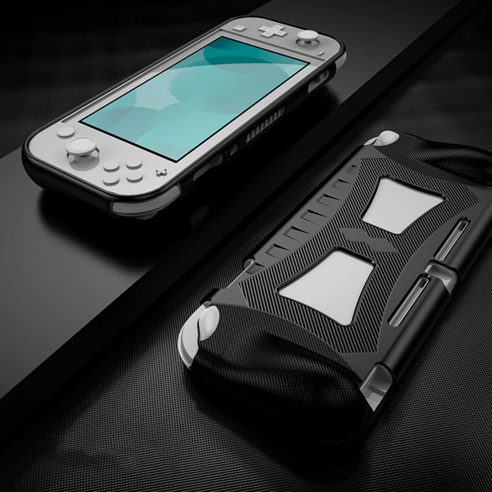 For Nintendo Switch Lite Case Carbon Fiber Texture TPU Anti Drop Console Protective Cover - Black - 1