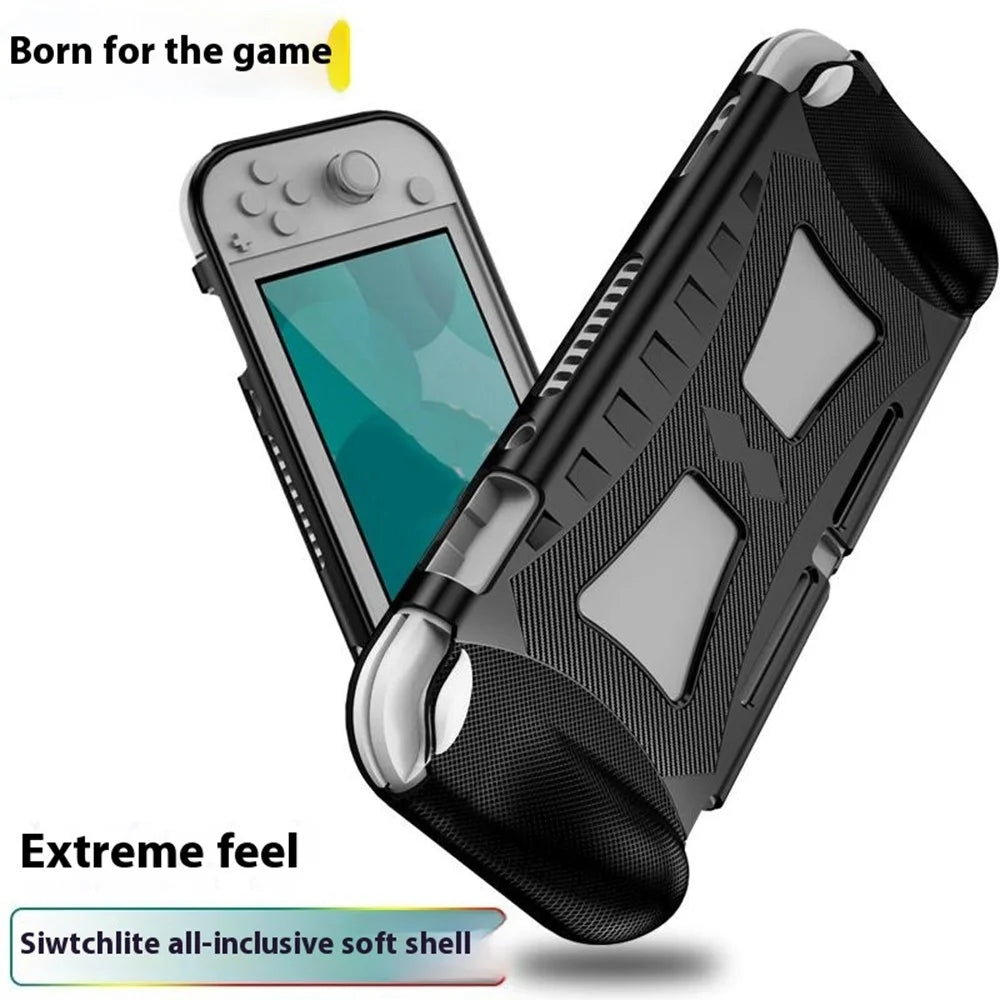 For Nintendo Switch Lite Case Carbon Fiber Texture TPU Anti Drop Console Protective Cover - Black - 2