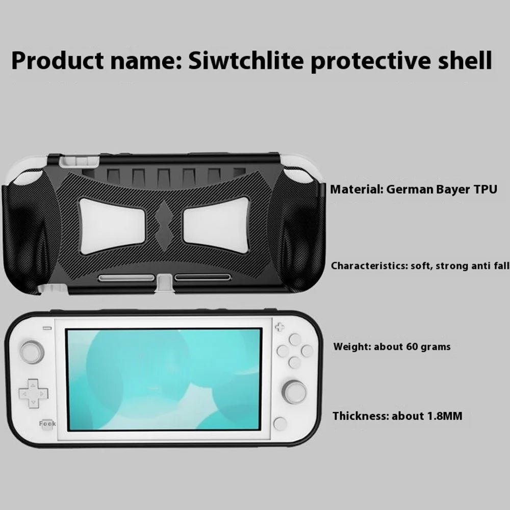 For Nintendo Switch Lite Case Carbon Fiber Texture TPU Anti Drop Console Protective Cover - Black - 3