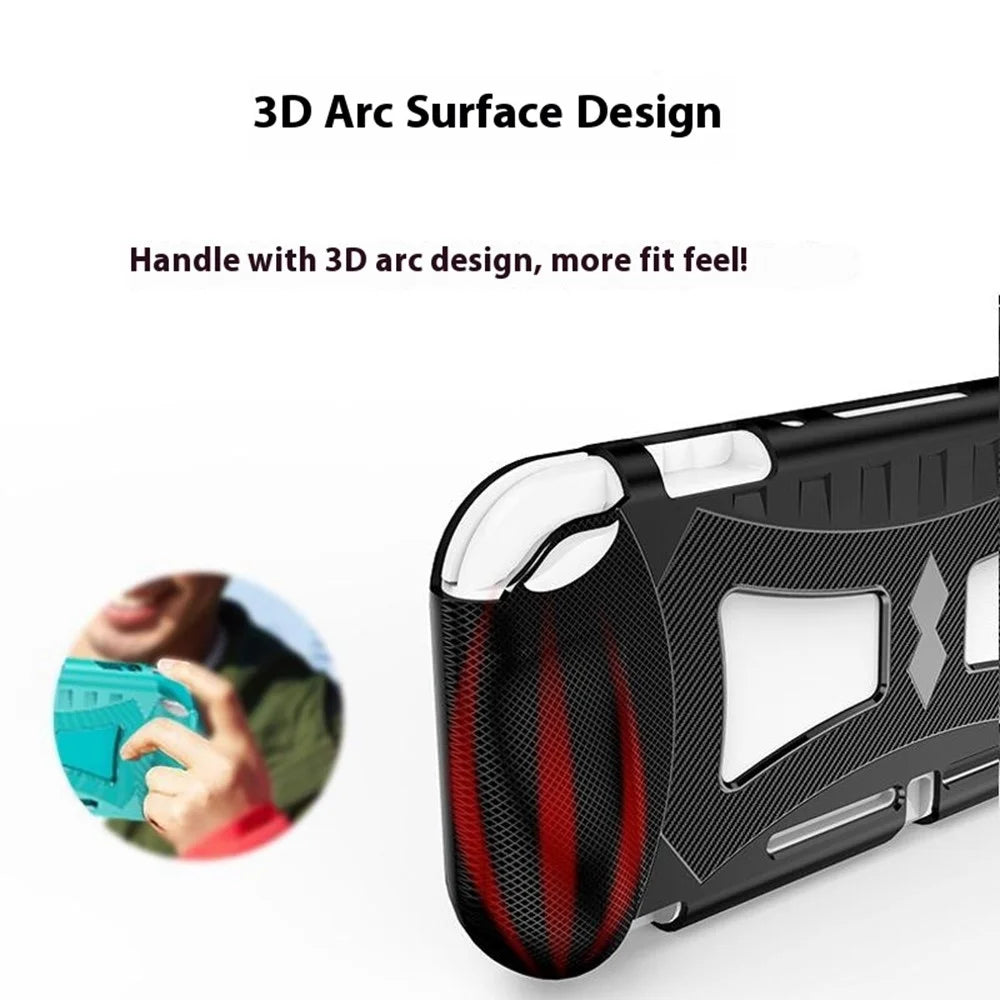 For Nintendo Switch Lite Case Carbon Fiber Texture TPU Anti Drop Console Protective Cover - Black - 5