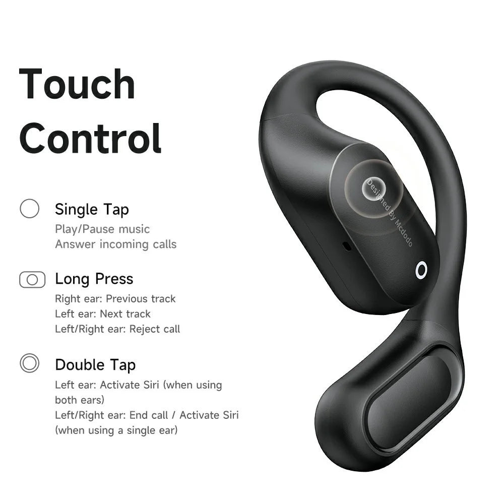 MCDODO HP-007 Open-Ear True Wireless Earbuds with LED Display BT Headphones IPX4 Water Resistant - Black - 7