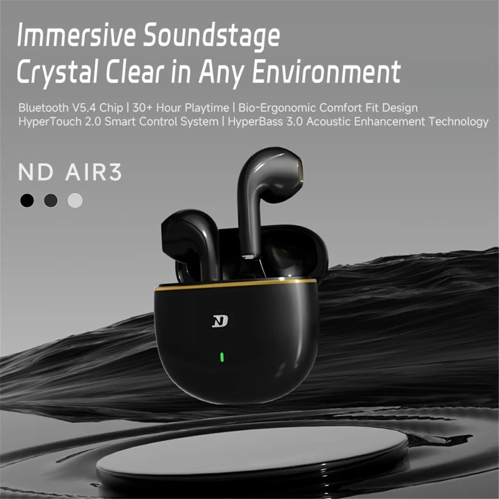 ND Air 3 Bluetooth-Compatible 5.4 True Wireless Earbuds 13mm Dynamic Driver Semi In Ear HiFi Headphones - Black - 3