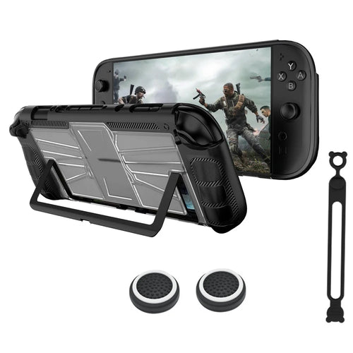 For Nintendo Switch 2 Game Console Shockproof Cover Crystal Clear TPU  + PC Protective Case - Black - 1