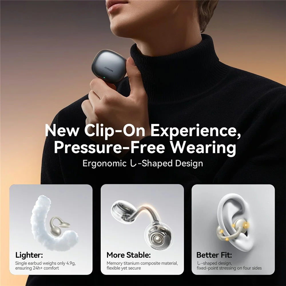 JOYROOM JR-OE3 Open-Ear Clip-On Wireless Headphones Bluetooth-Compatible Earbuds with Deep Bass - Dark Grey - 2