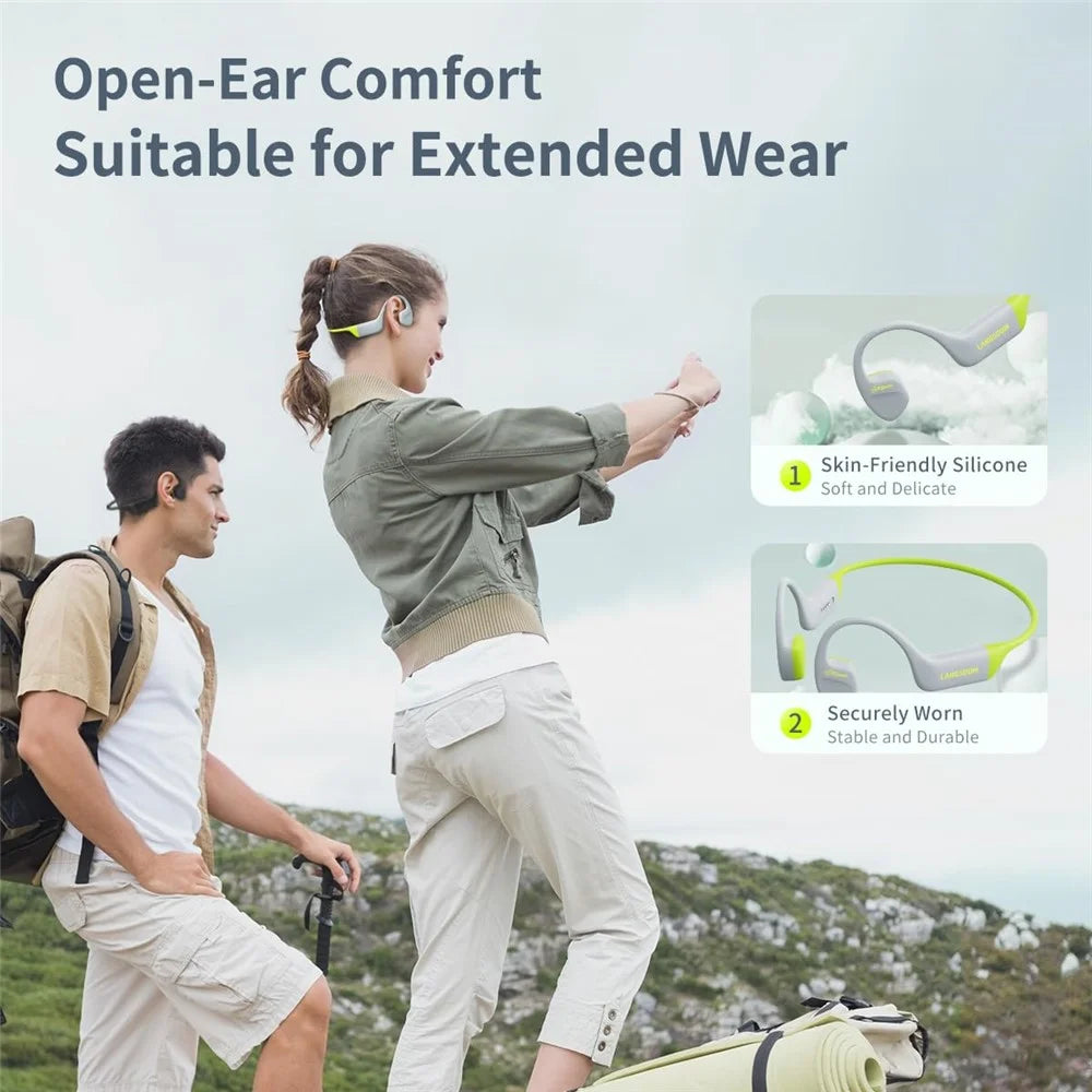 LANGSDOM BE15 Bone Conduction Bluetooth-Compatible Open Ear Headphones Built In 32G Storage - Grey+Green - 3