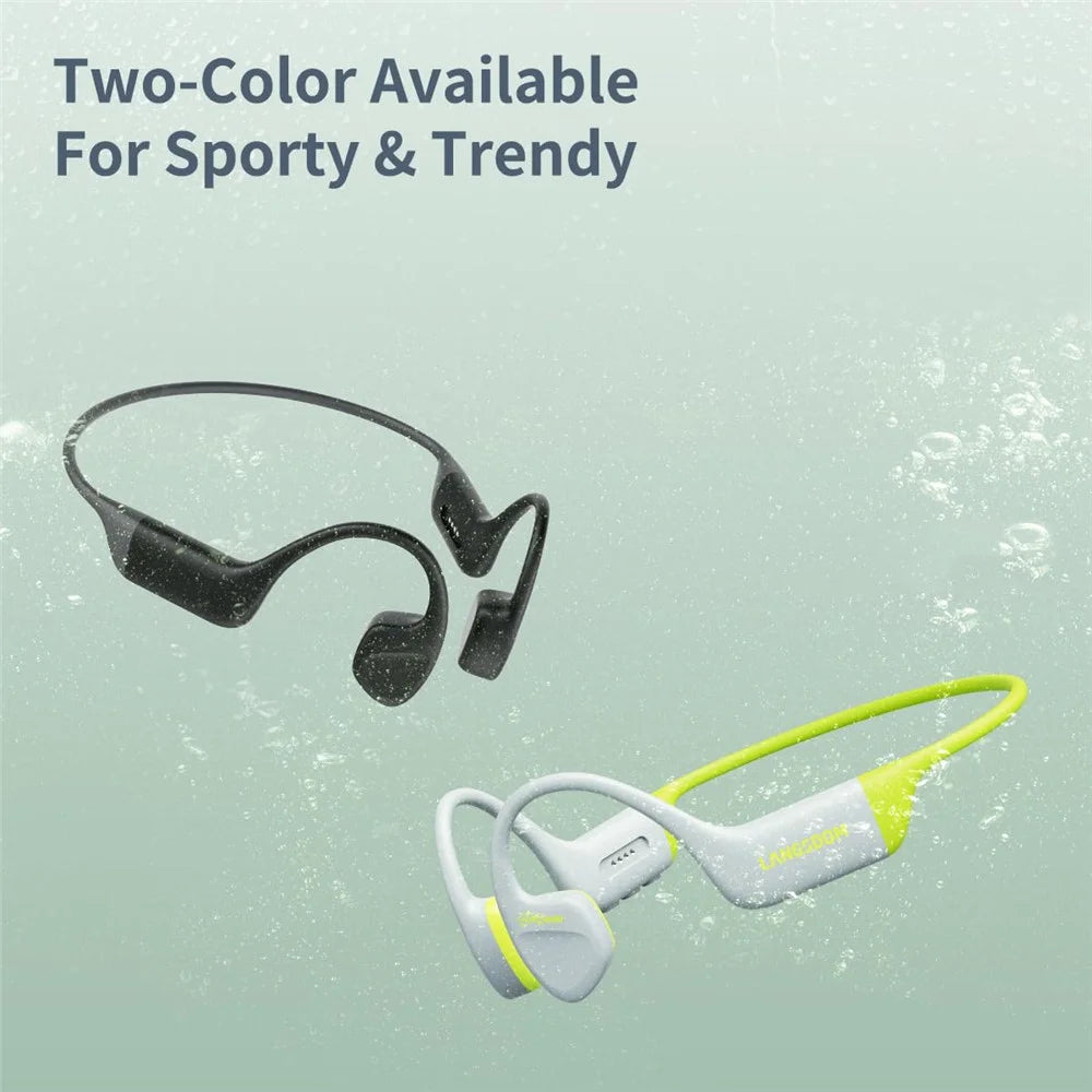 LANGSDOM BE15 Bone Conduction Bluetooth-Compatible Open Ear Headphones Built In 32G Storage - Grey+Green - 7