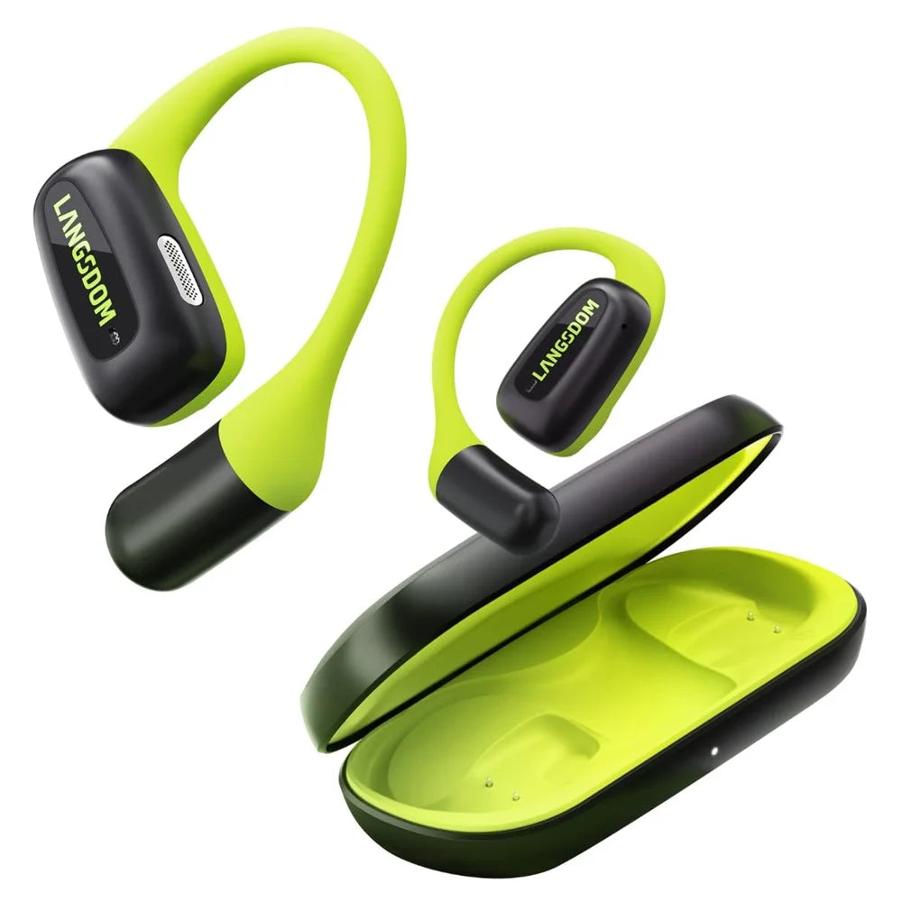 LANGSDOM Airfit Open Ear True Wireless Earbuds Bluetooth-Compatible Headphones for Running - Fluorescent Green - 2