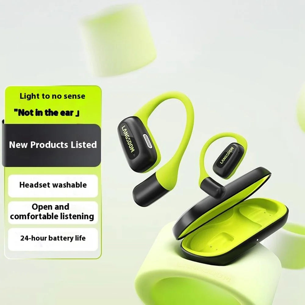 LANGSDOM Airfit Open Ear True Wireless Earbuds Bluetooth-Compatible Headphones for Running - Fluorescent Green - 3