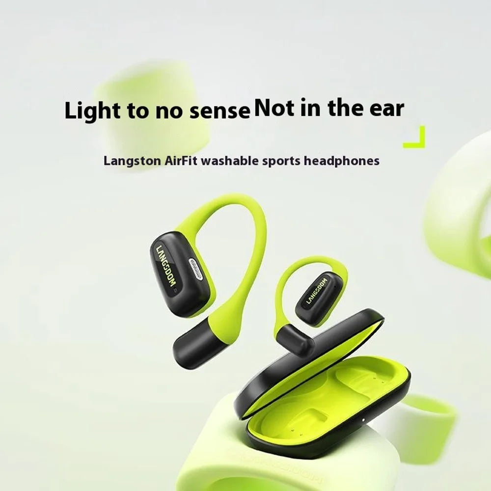 LANGSDOM Airfit Open Ear True Wireless Earbuds Bluetooth-Compatible Headphones for Running - Fluorescent Green - 4