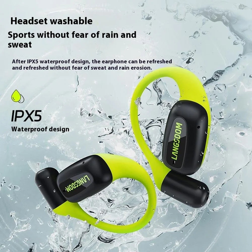 LANGSDOM Airfit Open Ear True Wireless Earbuds Bluetooth-Compatible Headphones for Running - Fluorescent Green - 5