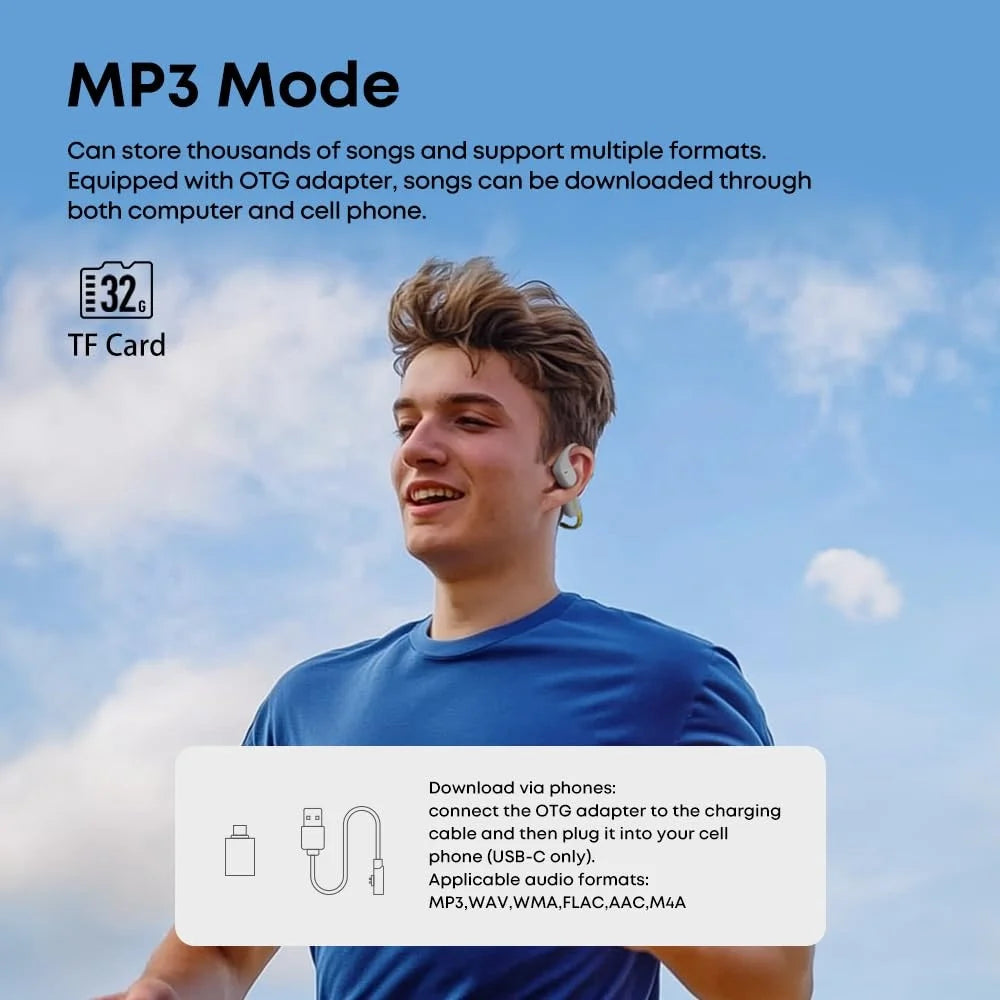 LANGSDOM Airware Pro BE19 Open Ear Headphones MP3 Mode Waterproof Running Earphones Built In 32G Storage - Grey+Green - 3