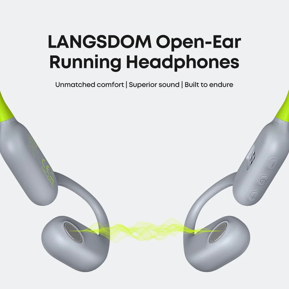 LANGSDOM Airware Pro BE19 Open Ear Headphones MP3 Mode Waterproof Running Earphones Built In 32G Storage - Grey+Green - 6