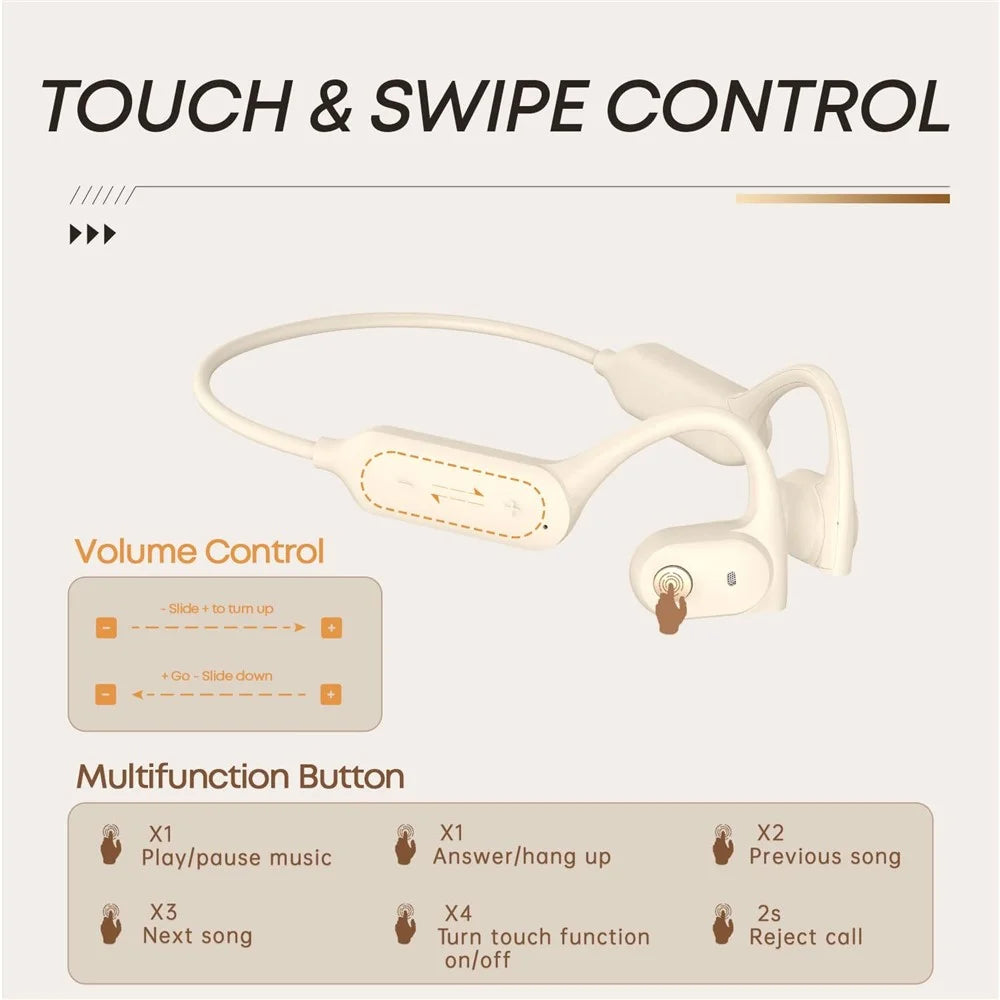 LANGSDOM Airwave BE10 Cycling Sport Bone Conduction Bluetooth-Compatible Headset Open Ear Waterproof Earphone - Beige - 5