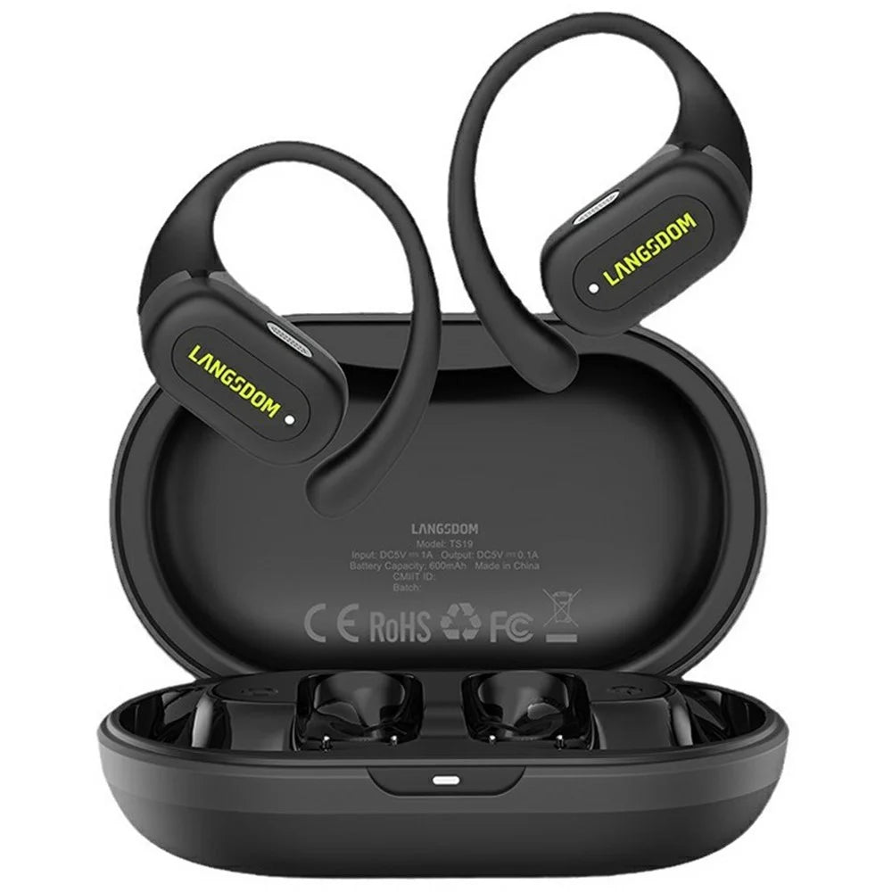 LANGSDOM TS19 Sports Wireless Earphones with Mic Ear Hook Design Bluetooth-Compatible Waterproof Music Headset - Black - 1