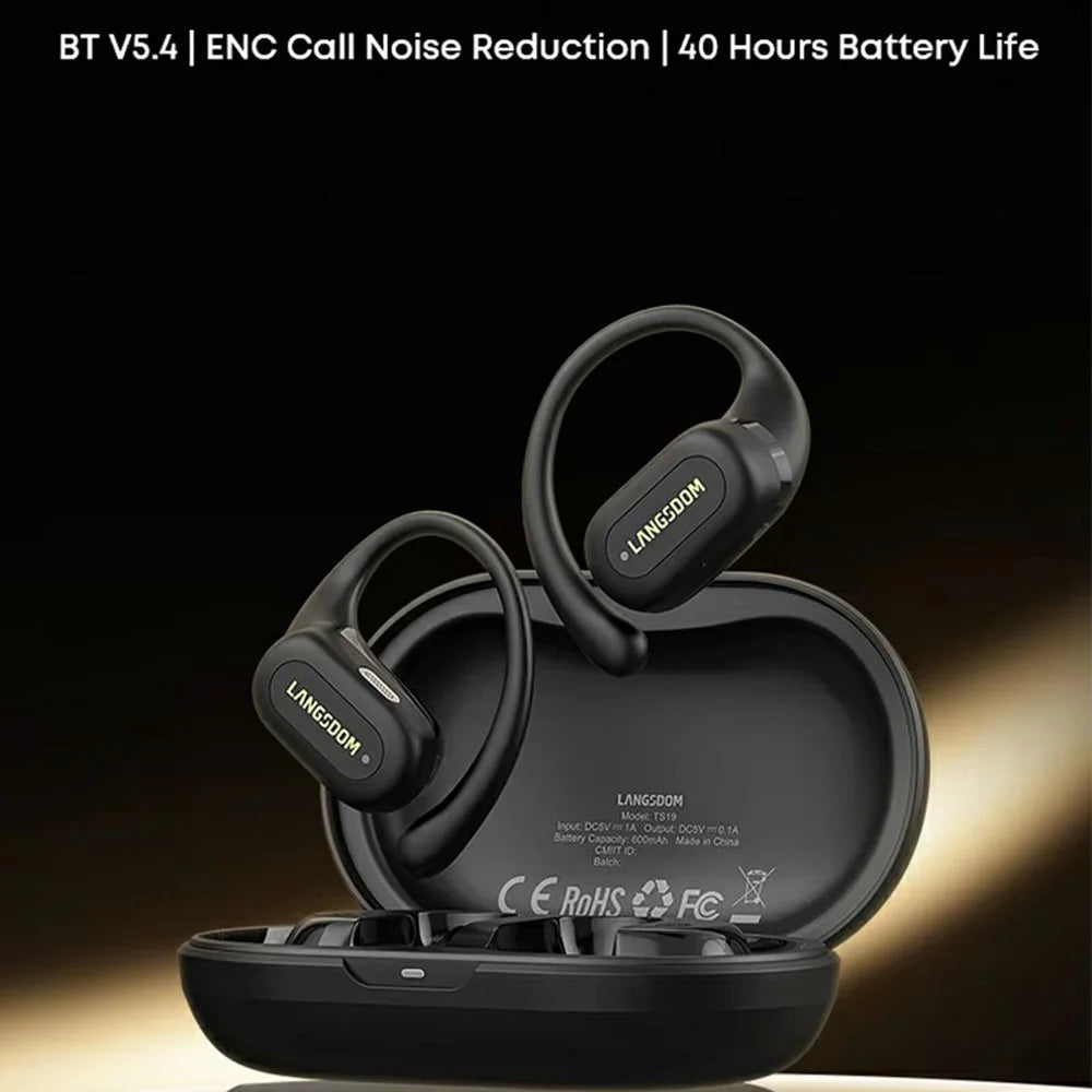LANGSDOM TS19 Sports Wireless Earphones with Mic Ear Hook Design Bluetooth-Compatible Waterproof Music Headset - Black - 3