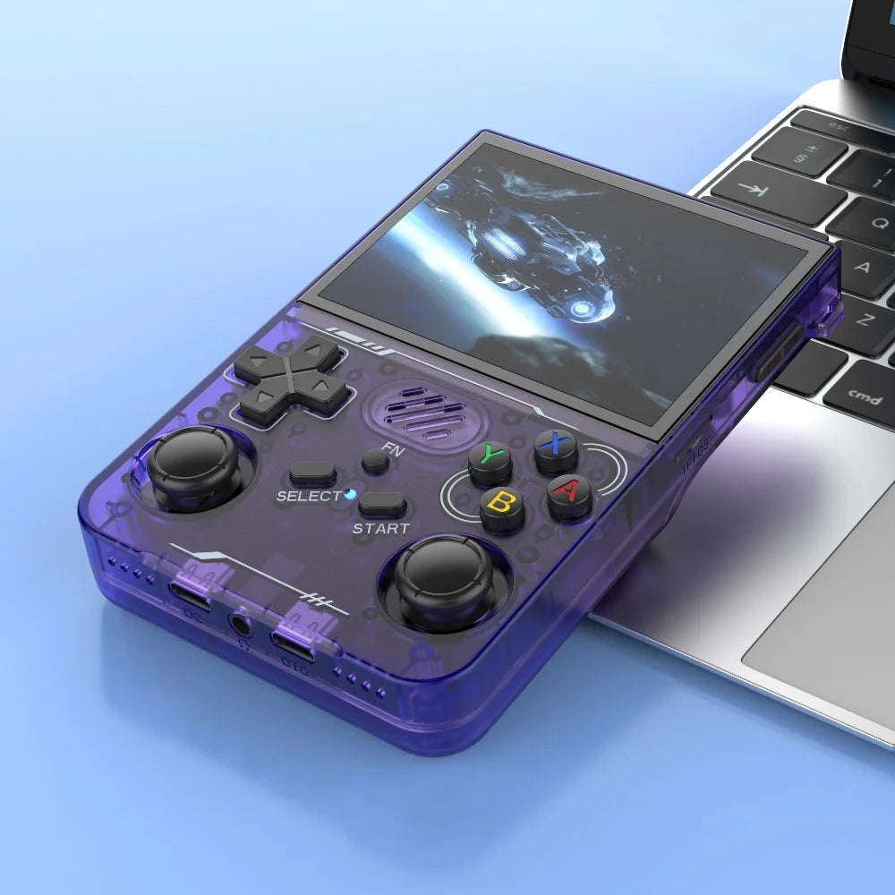 R36xx Handheld Game Console 3.5 Inch Screen Retro Arcade Gaming Controller, Standard Version  /  64G TF Card - Transparent Purple - 3