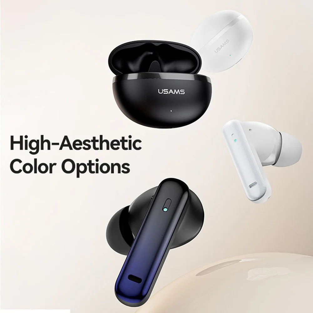 USAMS Echo E02 Wireless In-Ear Earbuds Bluetooth-Compatible 5.3 ANC + ENC Noise Cancelling Headphones - White - 5