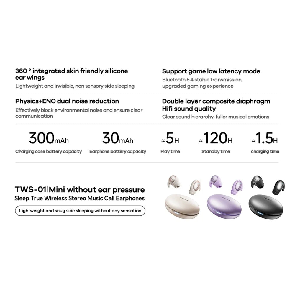 REMAX TWS-01 Wireless Earbuds Bluetooth-Compatible Stereo Headphones Sleep Friendly ENC Earphones - Beige - 3