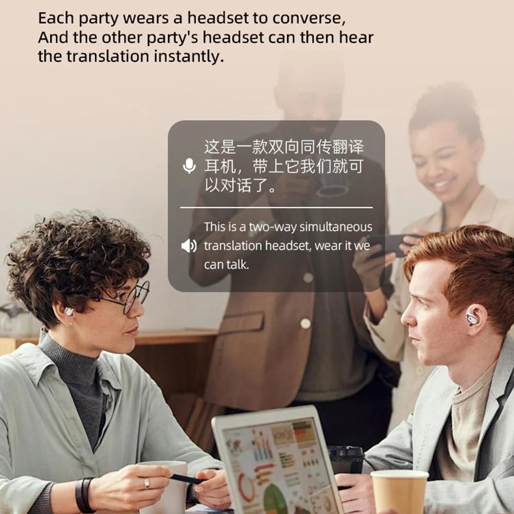 T23 Bluetooth-Compatible Headset Noise Cancelling Multi Language Translation Calling Music Wireless Earphones - Nude - 4