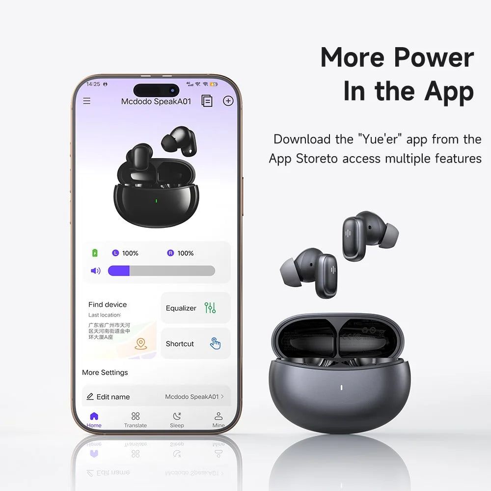 MCDODO HP-822 AI Translator Earbuds ANC + ENC Noise Reduction Bluetooth-Compatible Wireless Headphones - Black - 7