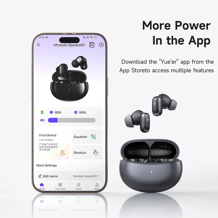 MCDODO HP-822 AI Translator Earbuds ANC + ENC Noise Reduction Bluetooth-Compatible Wireless Headphones - Black - 7