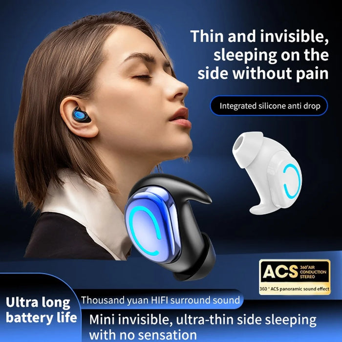 Q9 Wireless Mini Single Earbud Noise Cancelling Invisible In-Ear Headphone for Sleep - Blue - 2