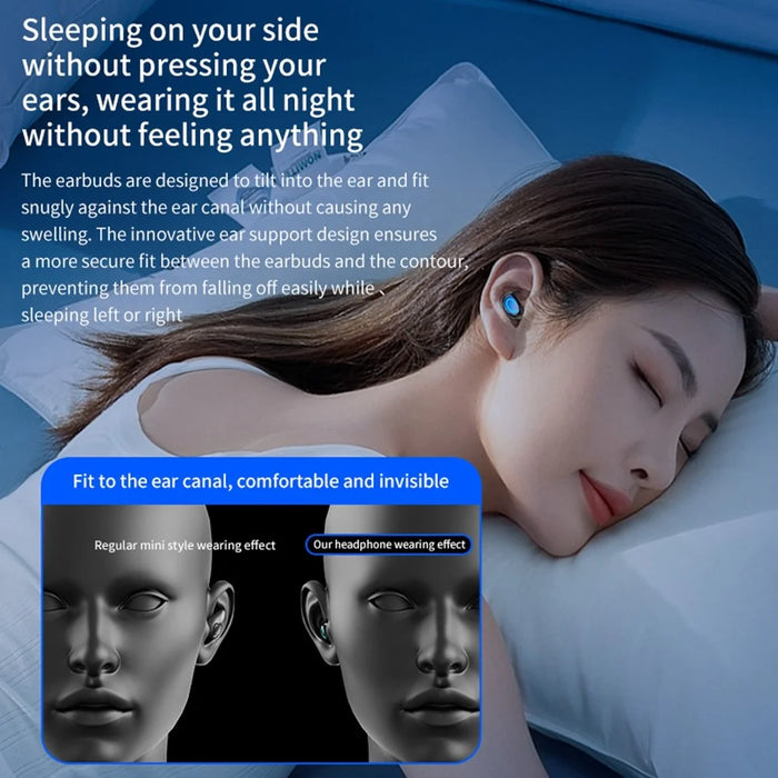 Q9 Wireless Mini Single Earbud Noise Cancelling Invisible In-Ear Headphone for Sleep - Blue - 3