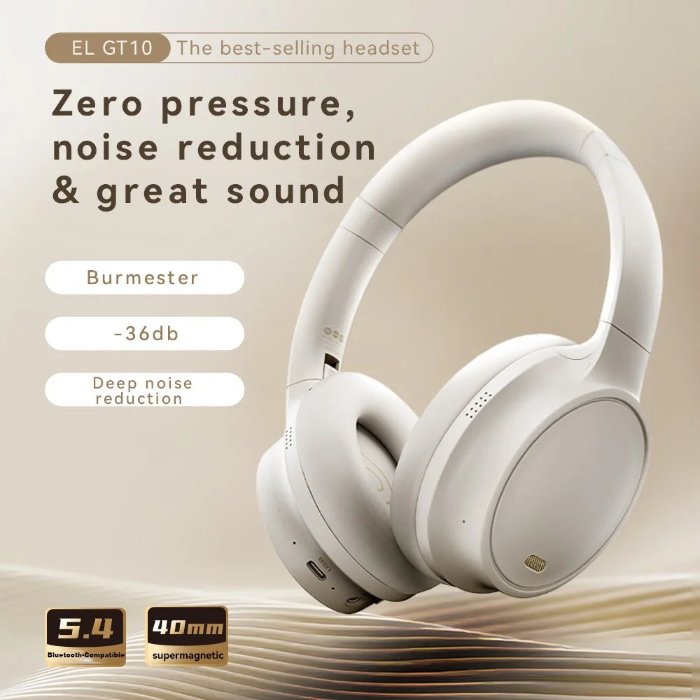 EL-GT10 Bluetooth-Compatible Headphone Active Noise Cancelling Over Ear Wireless Gaming Music Headset - White - 2