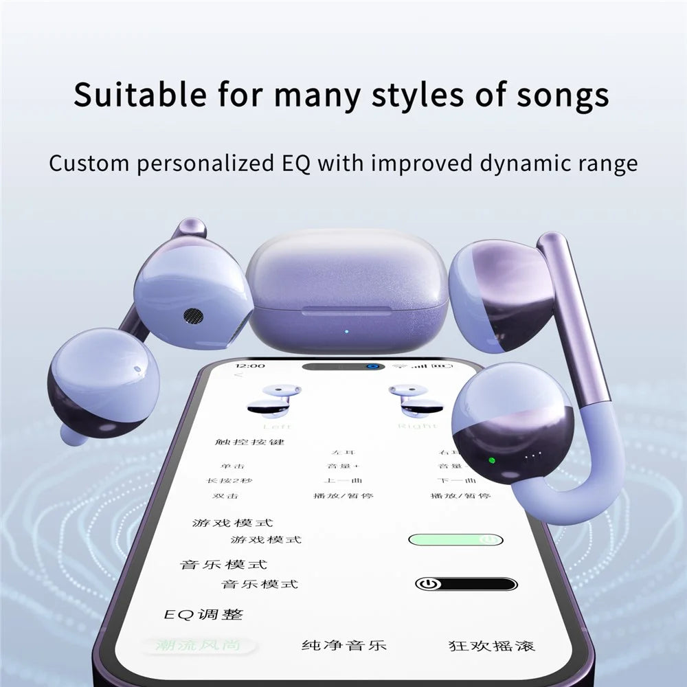F22 Ear Clip OWS Bluetooth-Compatible Earbuds ENC Noise Reduction Semi In Ear Gaming Earphones - Purple - 7