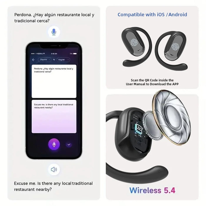 T20 Bluetooth-Compatible Music Earphones Noise Cancelling Multi Language Translation Headphones - Black - 7