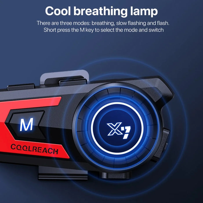 COOLREACH X7 Motorcycle Helmet Bluetooth-Compatible Headset Waterproof Wireless Earpiece with 2 in 1 Soft and Hard Mic - Red - 2