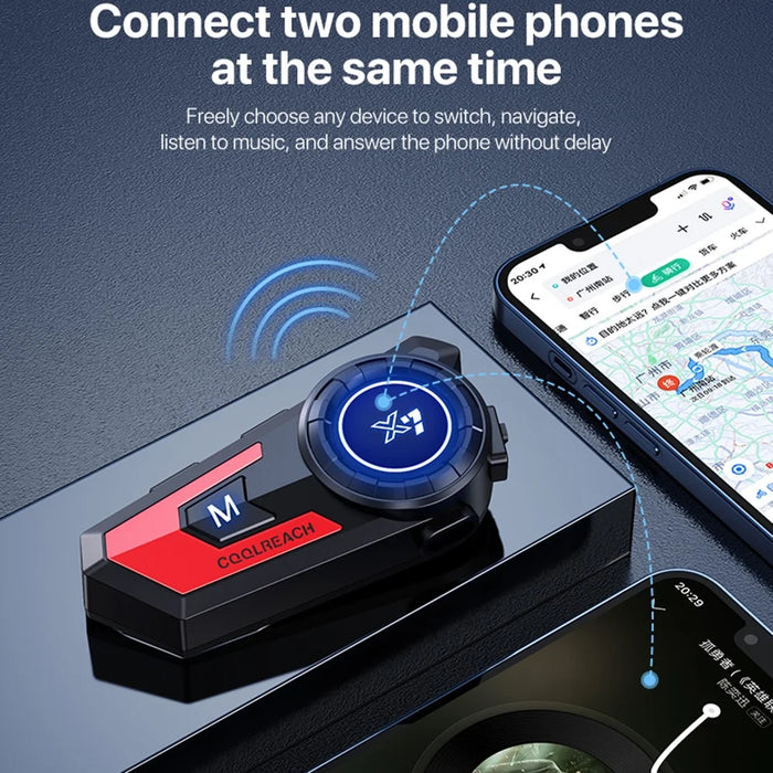 COOLREACH X7 Motorcycle Helmet Bluetooth-Compatible Headset Waterproof Wireless Earpiece with 2 in 1 Soft and Hard Mic - Red - 3