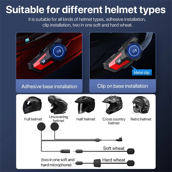 COOLREACH X7 Motorcycle Helmet Bluetooth-Compatible Headset Waterproof Wireless Earpiece with 2 in 1 Soft and Hard Mic - Red - 7