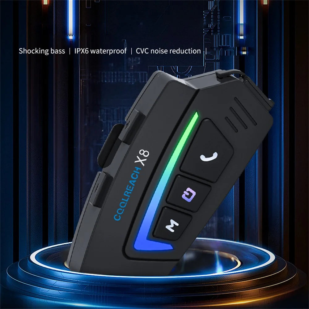 COOLREACH X8 Motorcycle Helmet Bluetooth-Compatible Headset Wireless Riding Waterproof Earphones with RGB Light - Hard Mic - 2
